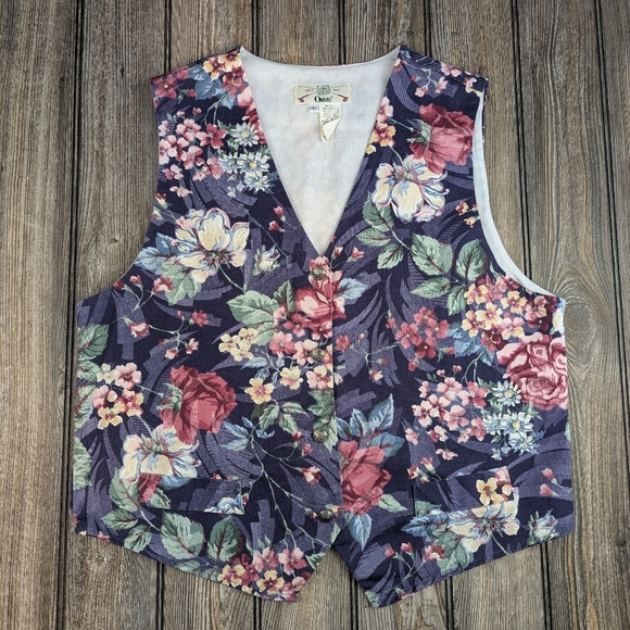 Orvis Jackets & Blazers - Orvis Vintage Floral Vest In Large Purple Pink Green Buckle In Back